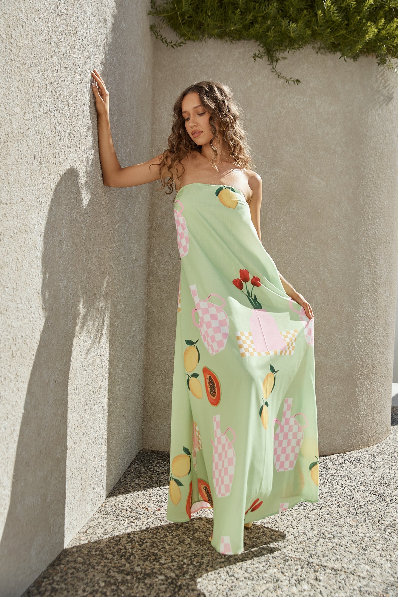 Patio Dining Strapless Maxi Dress Green