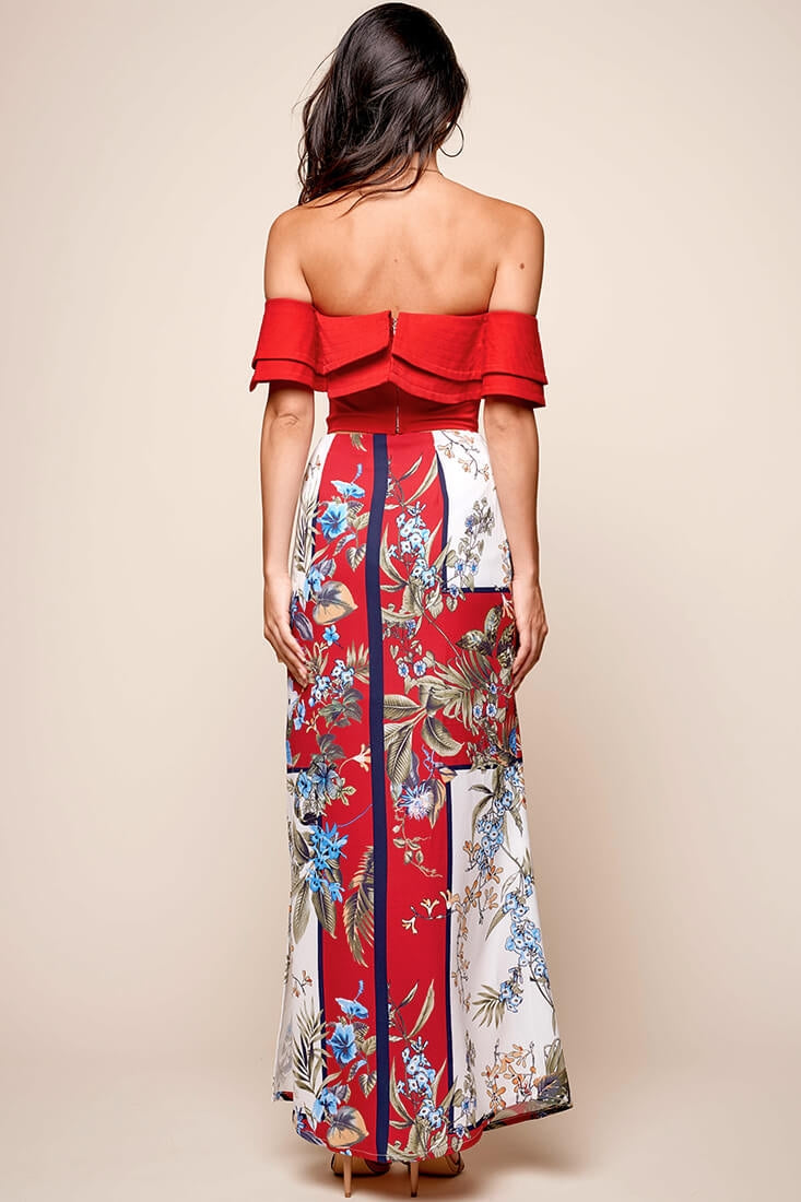 Paradise Side Split Maxi Skirt Red