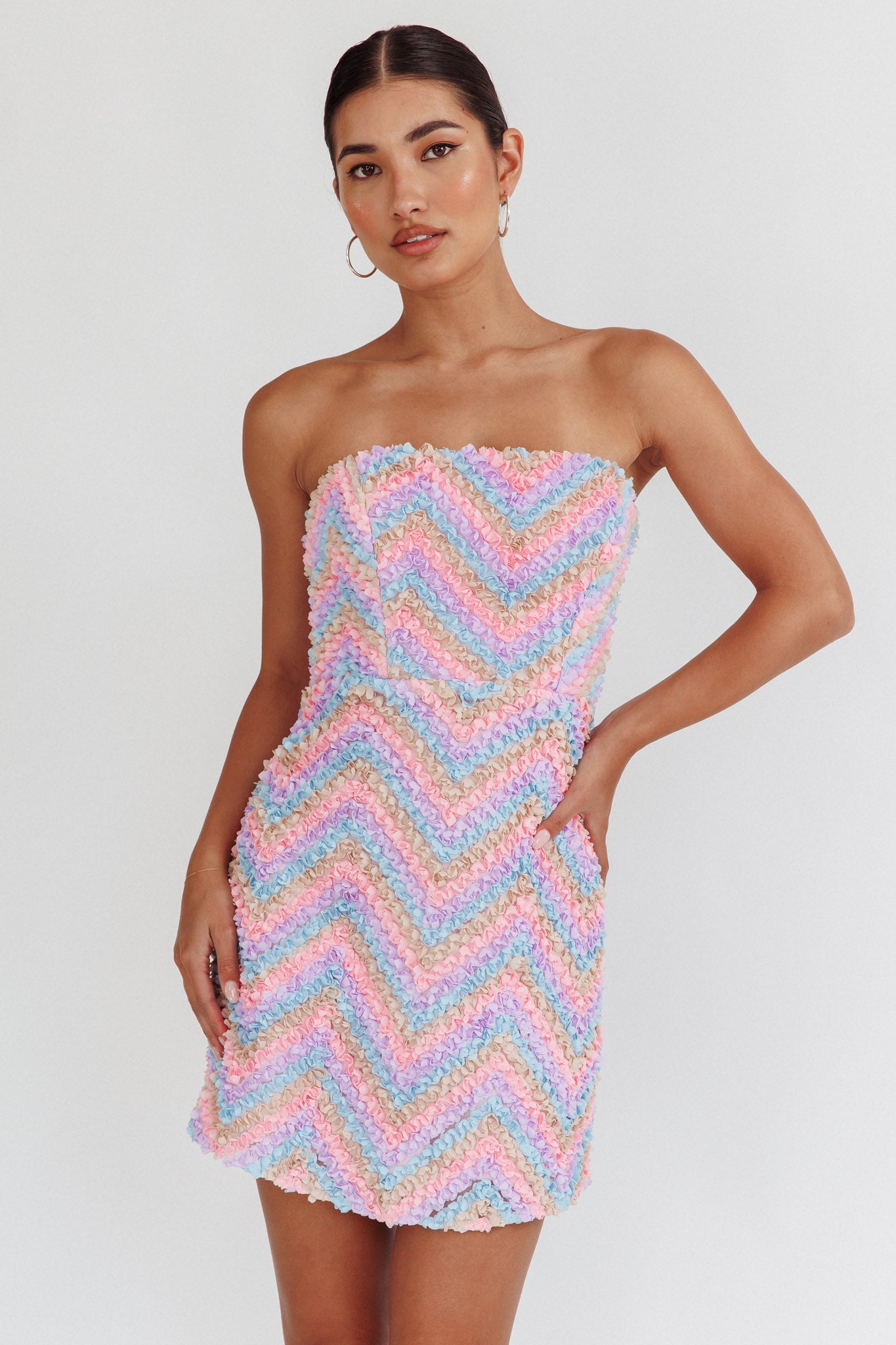 In Paris Embellished Chevron Mini Dress Lilac