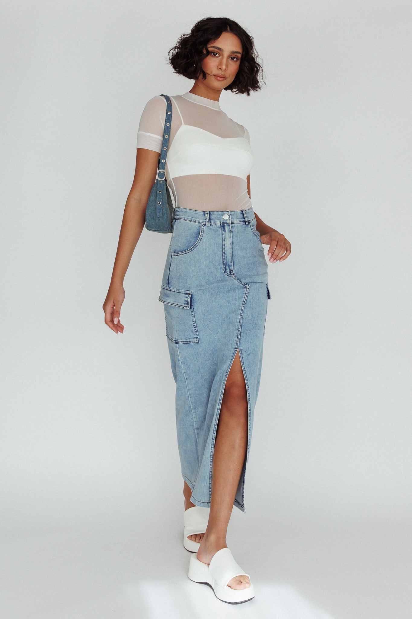 Mercury Retrograde Pocket Midi Skirt Denim