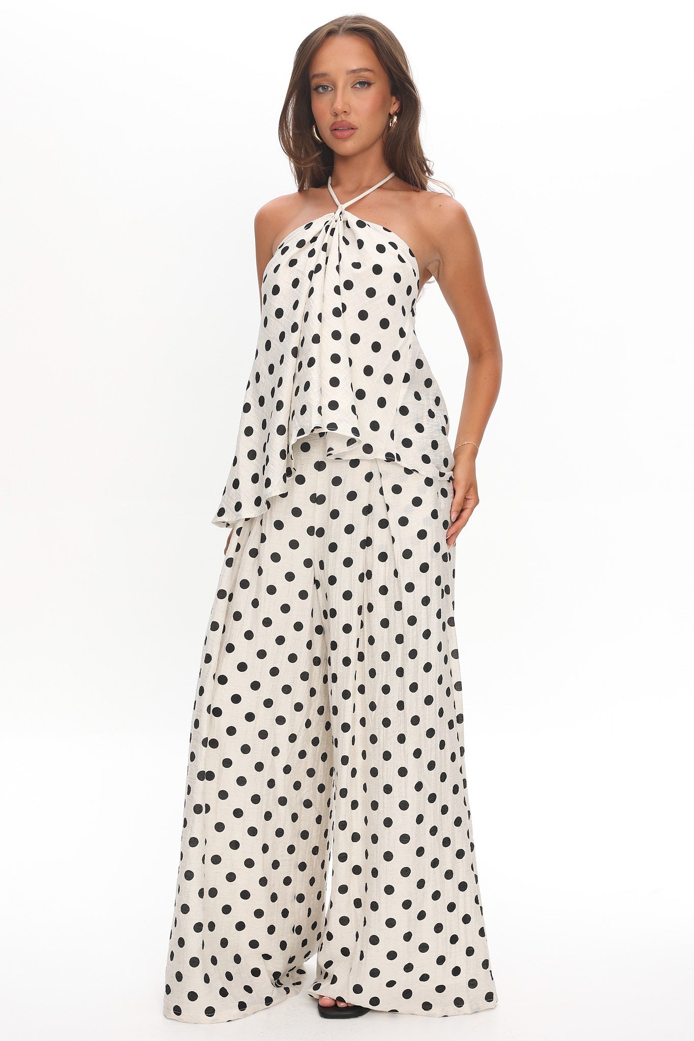 Galentines Wide Leg Pants Polka Dot Ivory