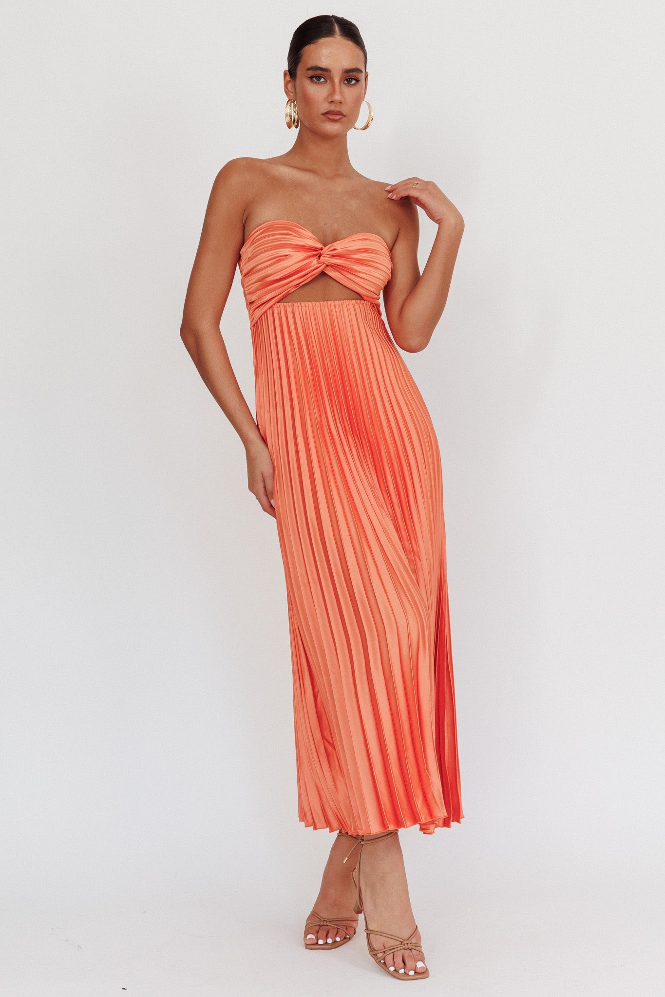 Wicked Games Strapless Pleated Maxi Dress Orange