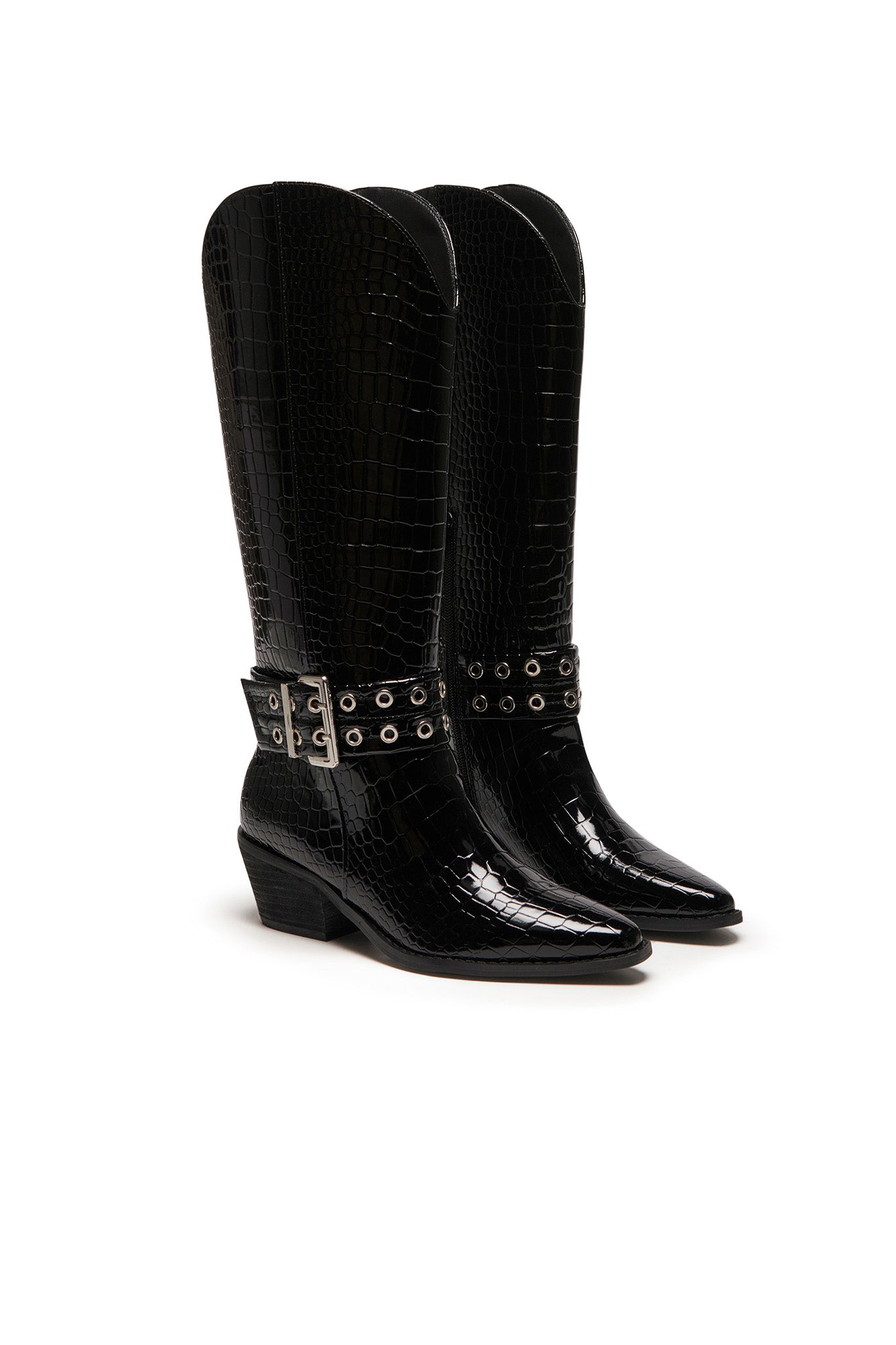 THERAPY Maiden Cowboy Boot Black Patent Croc