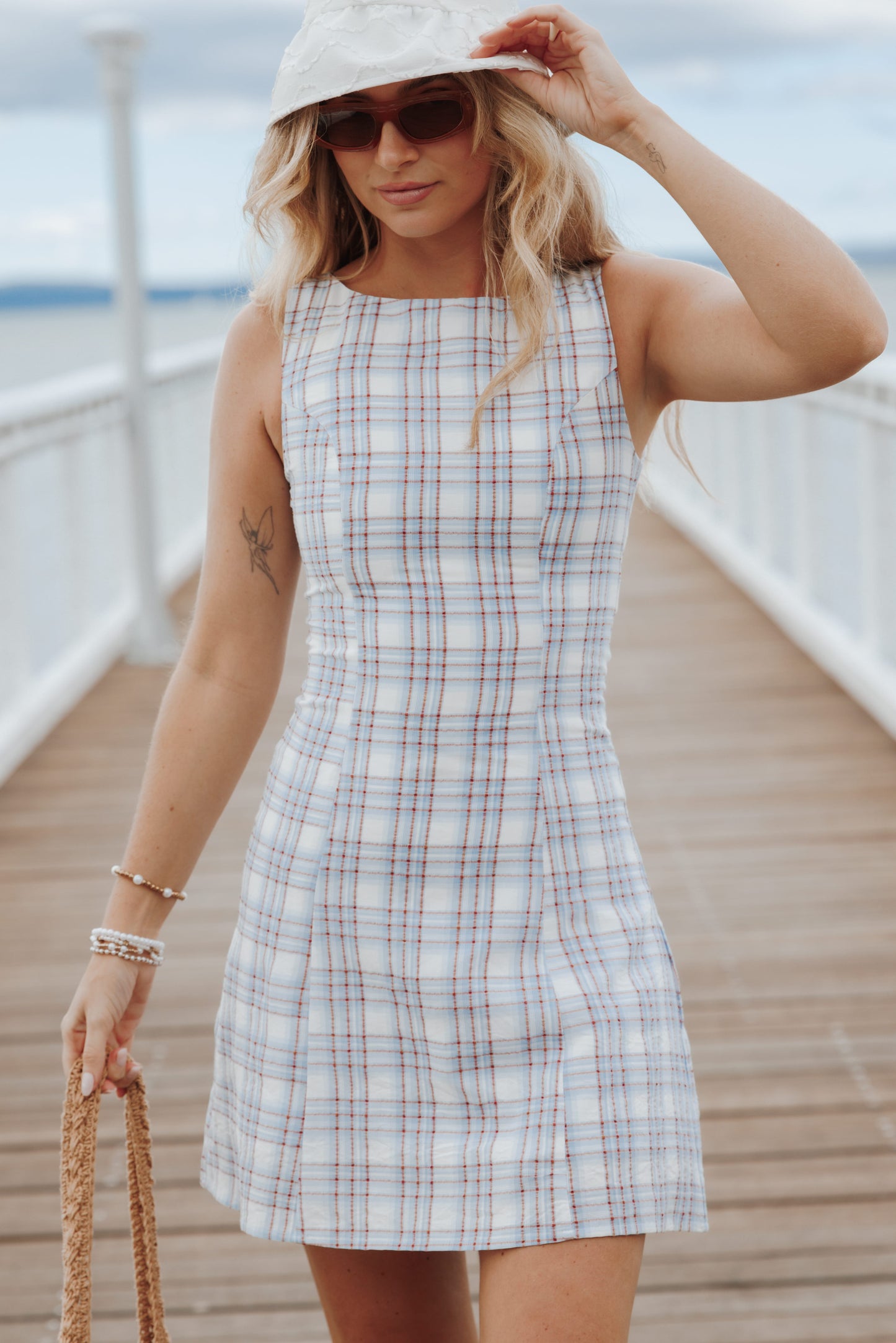 Circe Mini Dress - Light Blue Plaid