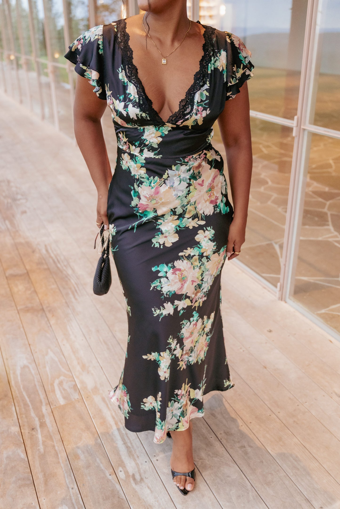 Arella Maxi Dress - Black Floral