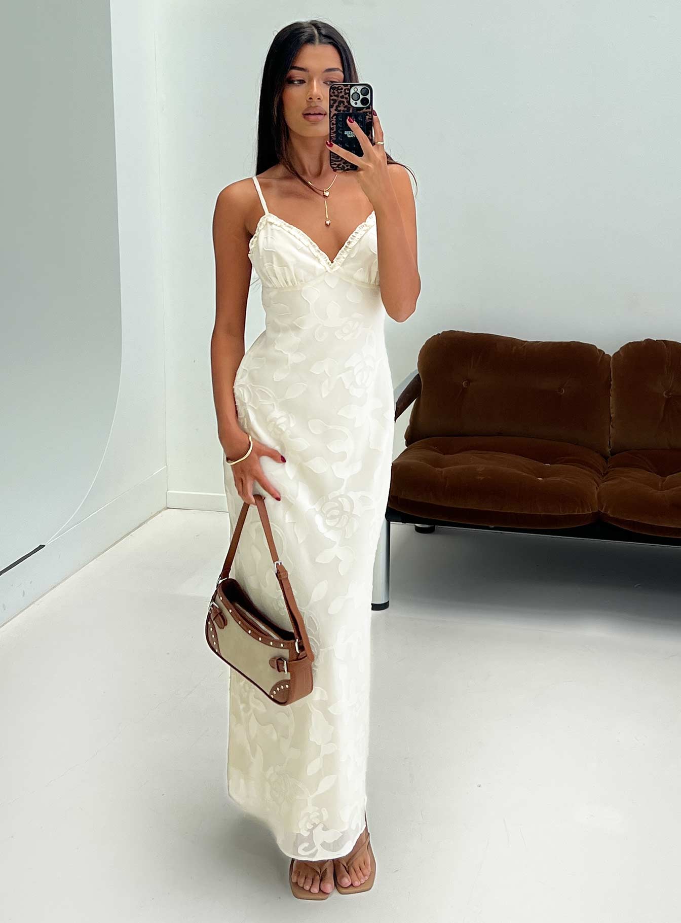 Madalena Frill Maxi Dress Beige Floral