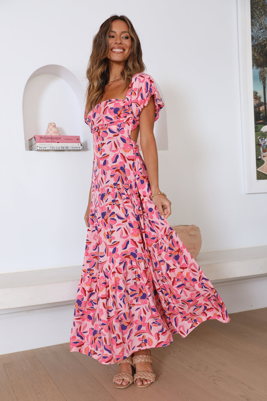 Rose Bouquet Maxi Dress Pink