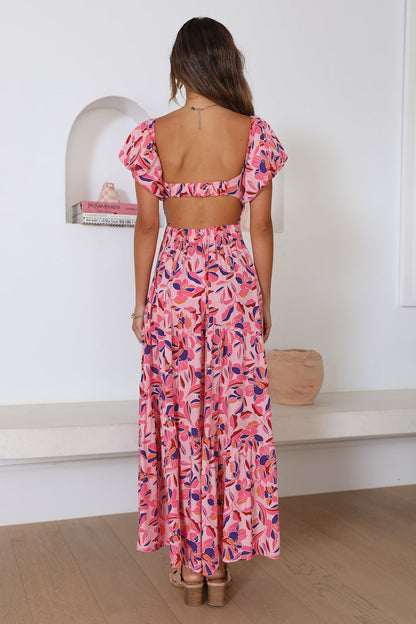Rose Bouquet Maxi Dress Pink