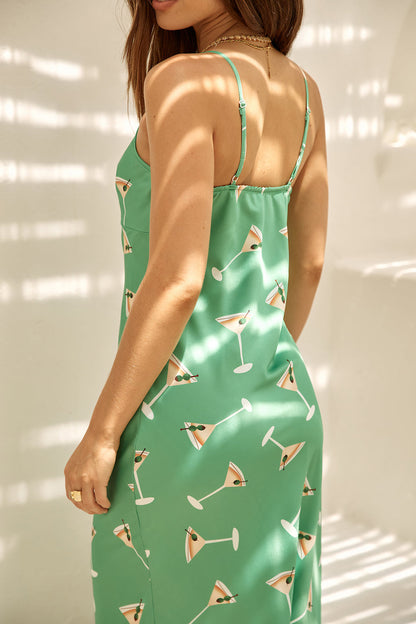 Mood For Martini Satin Maxi Dress Green