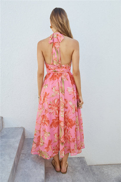 Harriette Halter Maxi Dress Pink