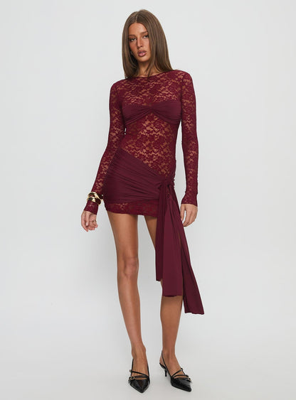 Midnight Long Sleeve Mini Dress Garnet