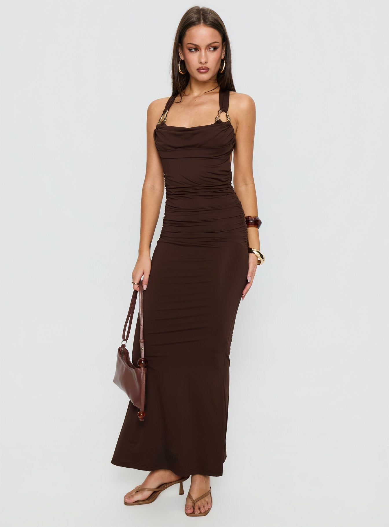Josefa Ruched Hardware Maxi Dress Chocolate