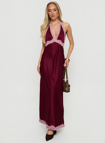 Mariela Lace Trim Maxi Dress Burgundy