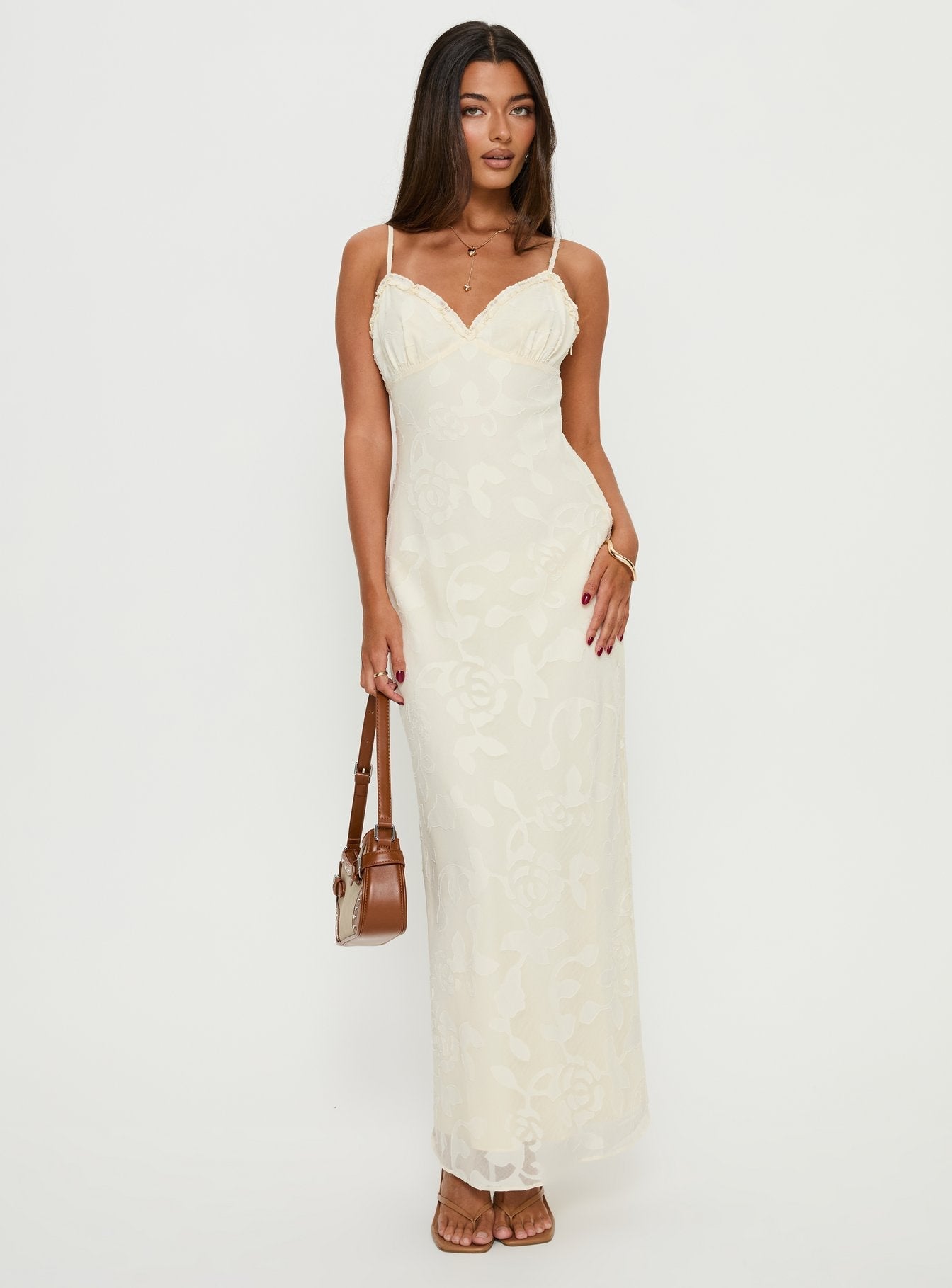 Madalena Frill Maxi Dress Beige Floral