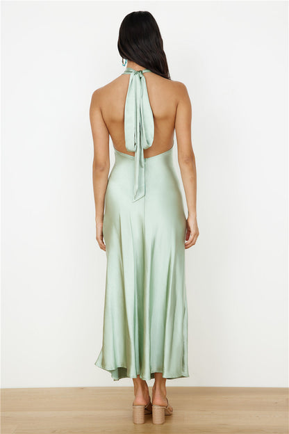 In My Feelings Satin Maxi Dress Sage