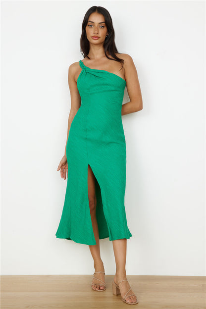 Wrinkle In Time One Shoulder Maxi Dress Green