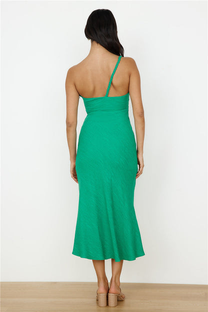 Wrinkle In Time One Shoulder Maxi Dress Green
