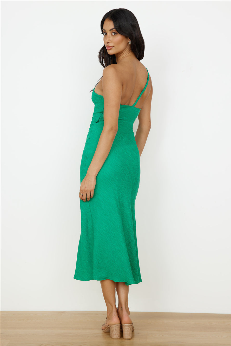 Wrinkle In Time One Shoulder Maxi Dress Green