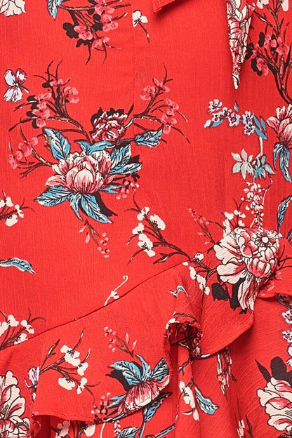 Bellisario Floral Ruffle Caribbean Skirt Red