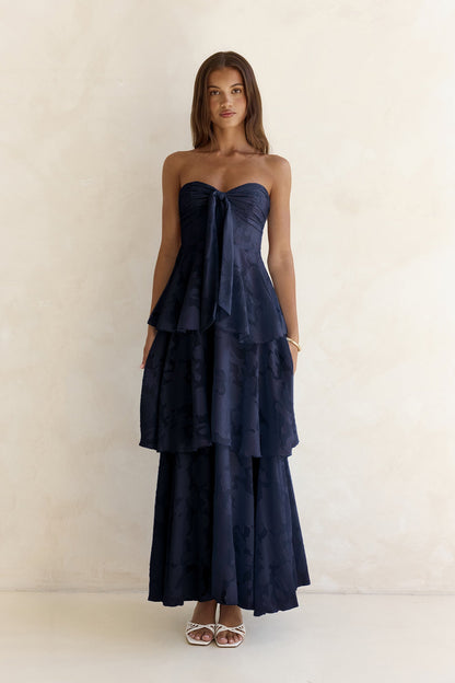 Know Your Heart Strapless Maxi Dress Navy