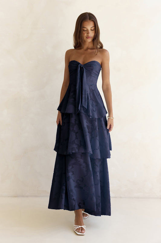 Know Your Heart Strapless Maxi Dress Navy