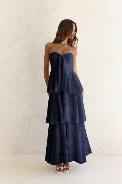 Know Your Heart Strapless Maxi Dress Navy
