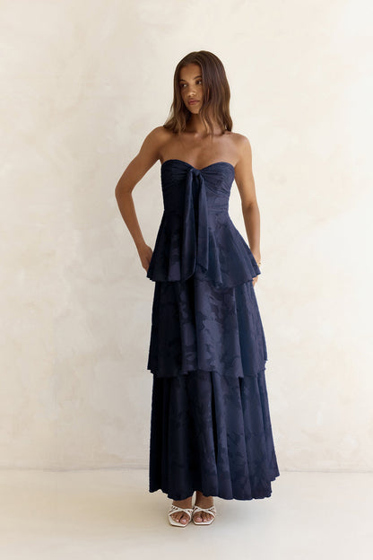 Know Your Heart Strapless Maxi Dress Navy