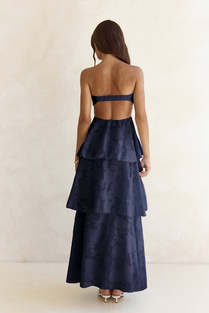 Know Your Heart Strapless Maxi Dress Navy