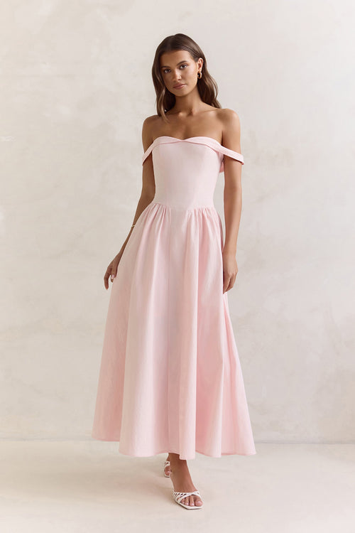 Memory Of Fate Off Shoulder Maxi Dress Pink