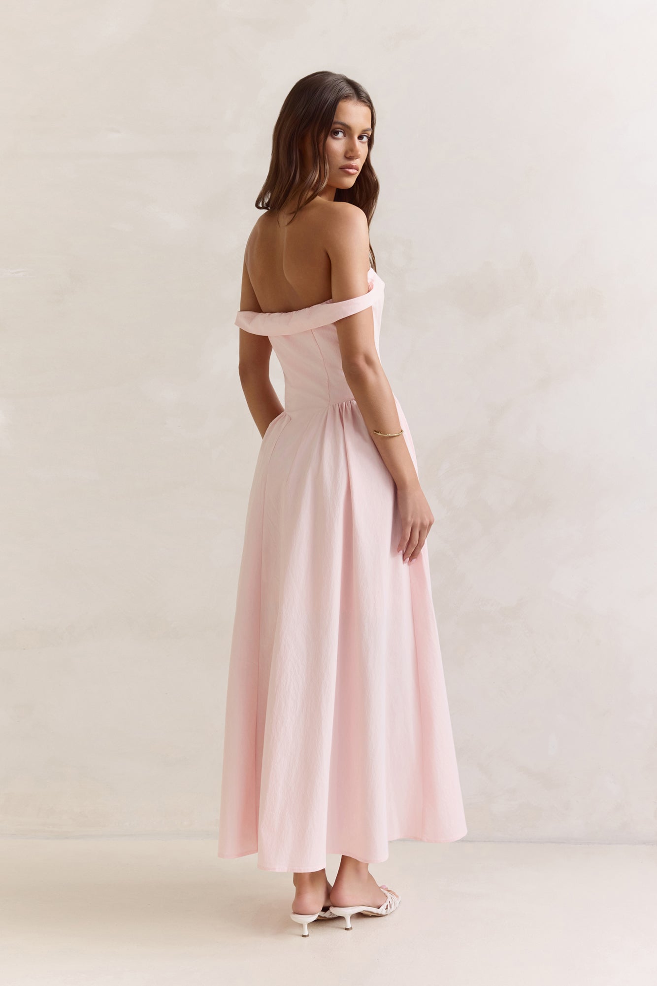 Memory Of Fate Off Shoulder Maxi Dress Pink