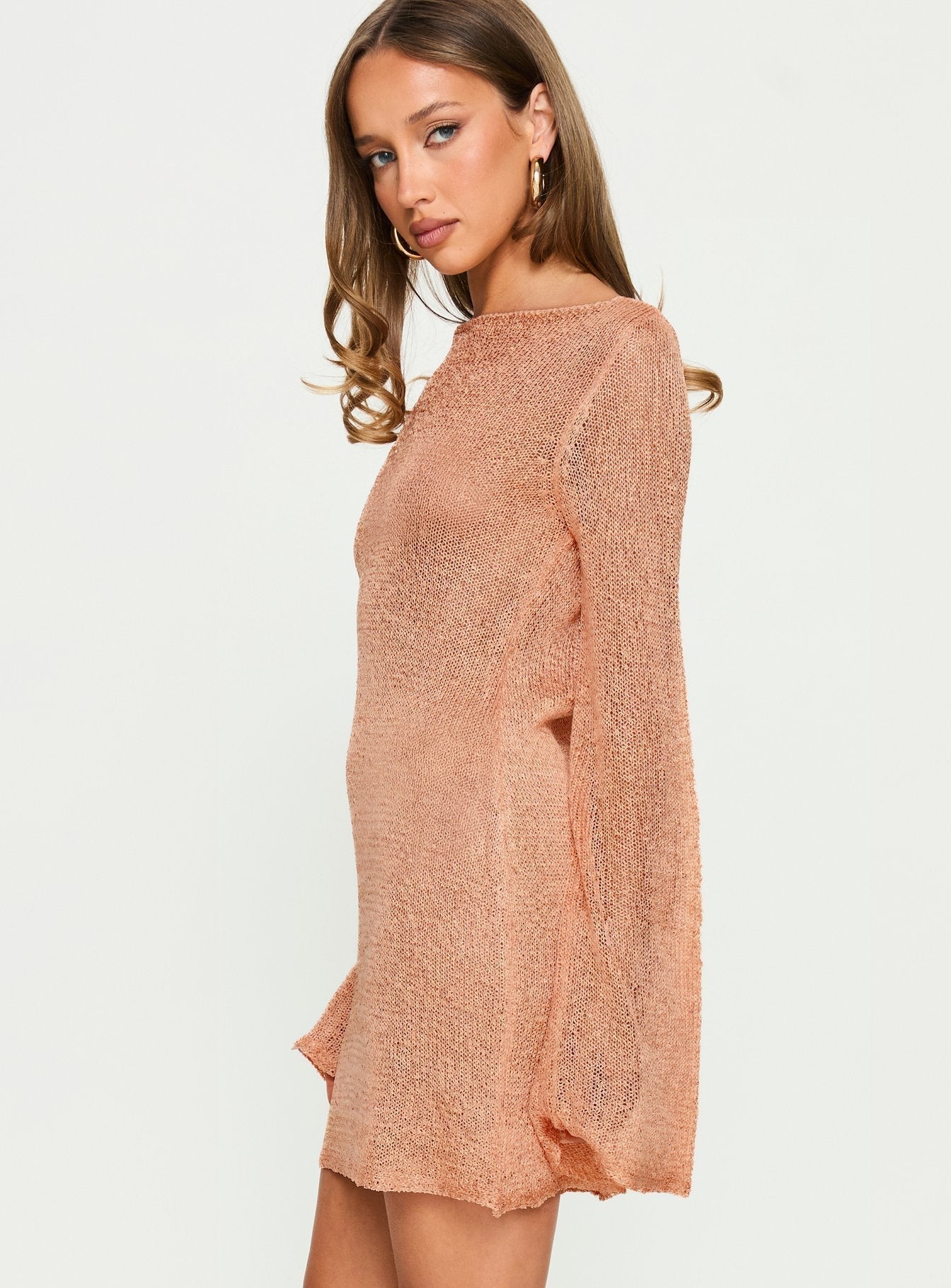 Saidee Long Sleeve Knit Mini Dress Orange