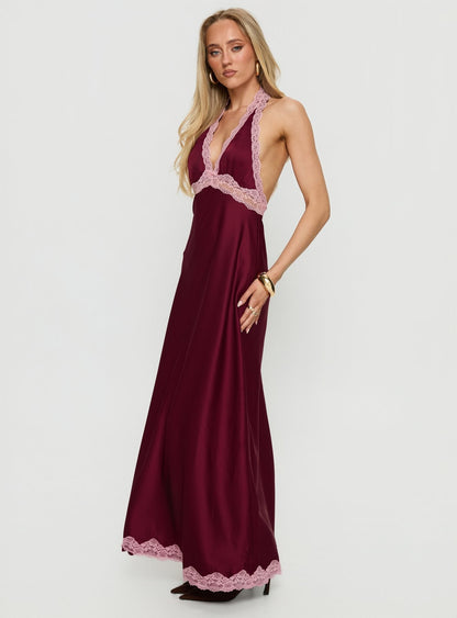 Mariela Lace Trim Maxi Dress Burgundy