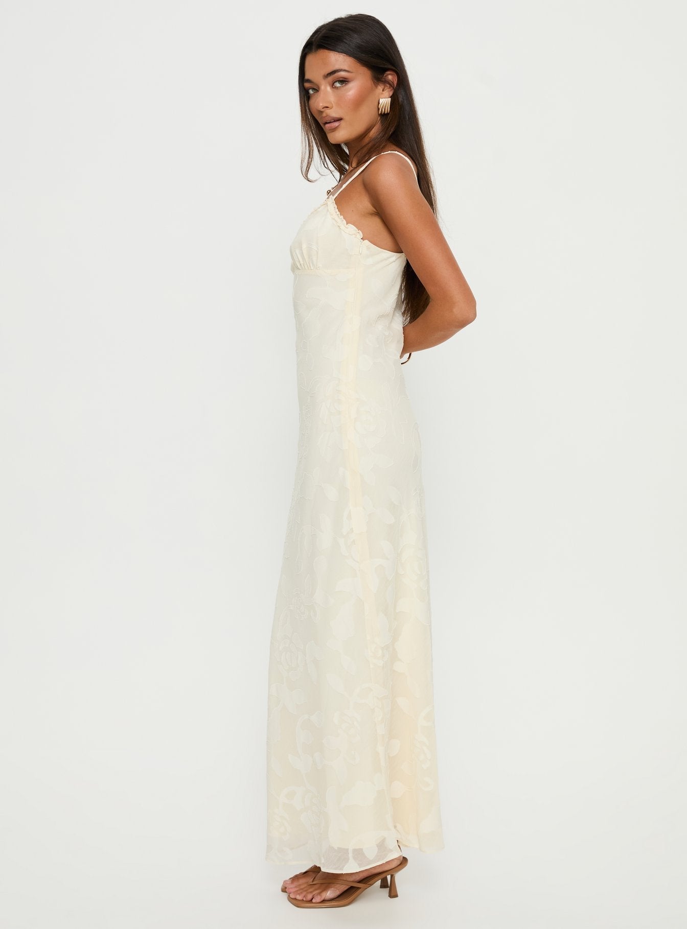 Madalena Frill Maxi Dress Beige Floral