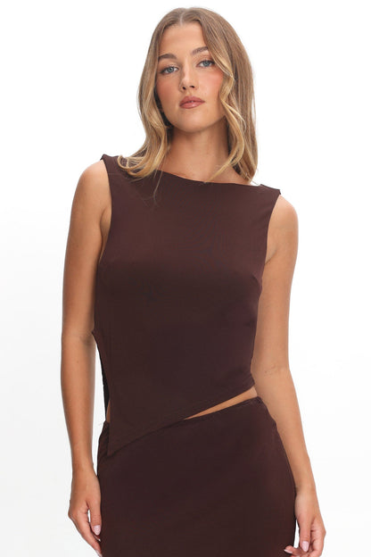 Palos Verdes Asymmetrical Hem Top Chocolate