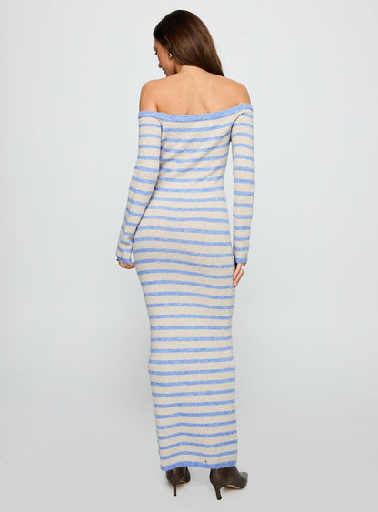 Korra Long Sleeve Maxi Dress Blue Stripe