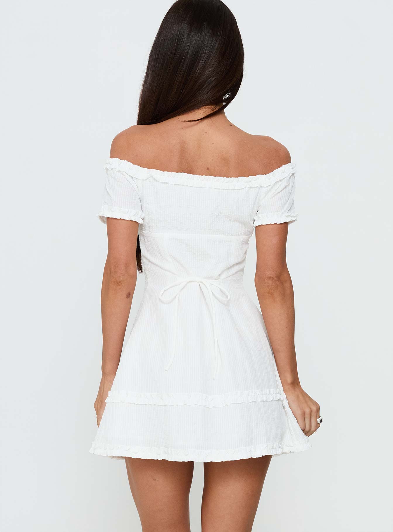 Zoela Off Shoulder Ruffle Mini Dress White
