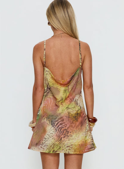 Miguela Cowl Neck Mini Dress Leopard Multi