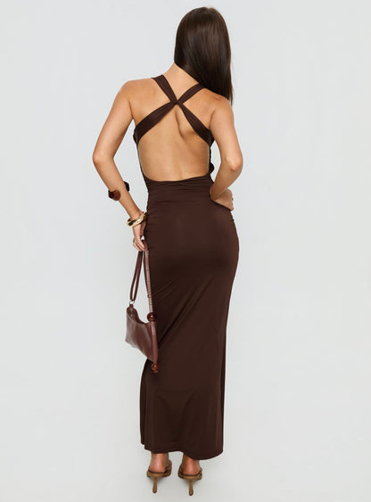 Josefa Ruched Hardware Maxi Dress Chocolate