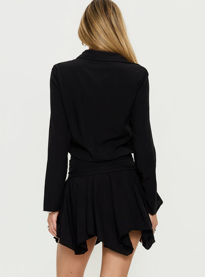 Vivenne Long Sleeve Ruched Mini Dress Black