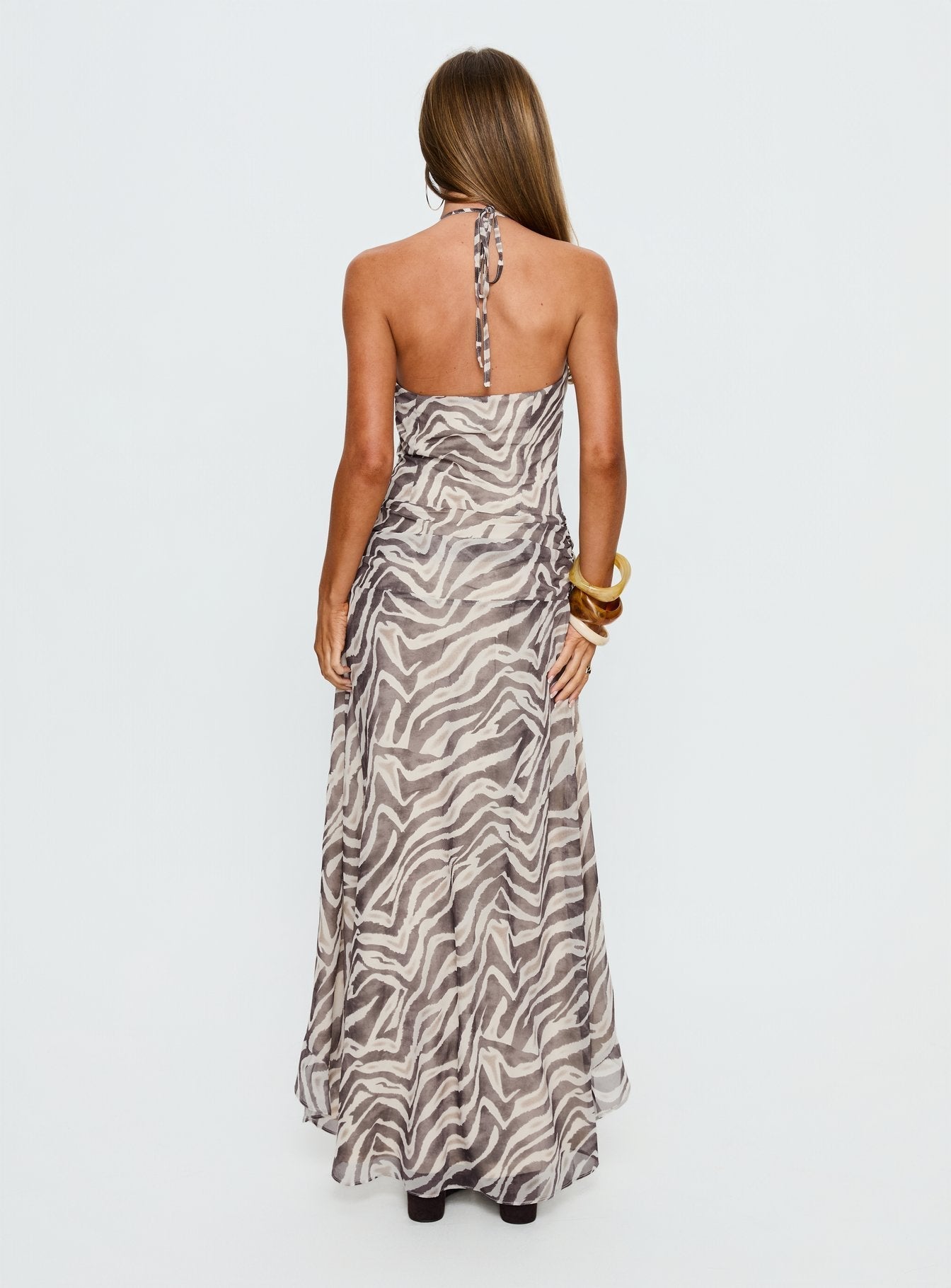 Roxine Asymmetrical Halter Maxi Dress Animal Multi