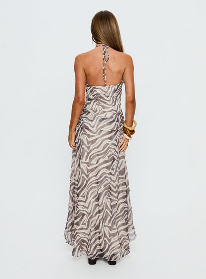 Roxine Asymmetrical Halter Maxi Dress Animal Multi