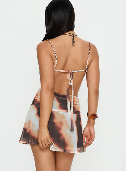 Milanie Ruched Mini Dress Brown / Orange Stripe