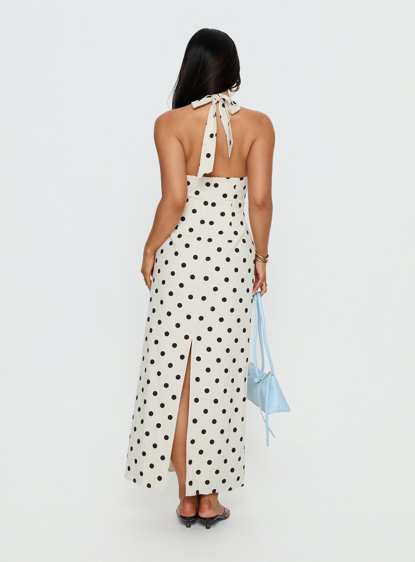 Delphinia Halter Maxi Dress Cream Polka Dot