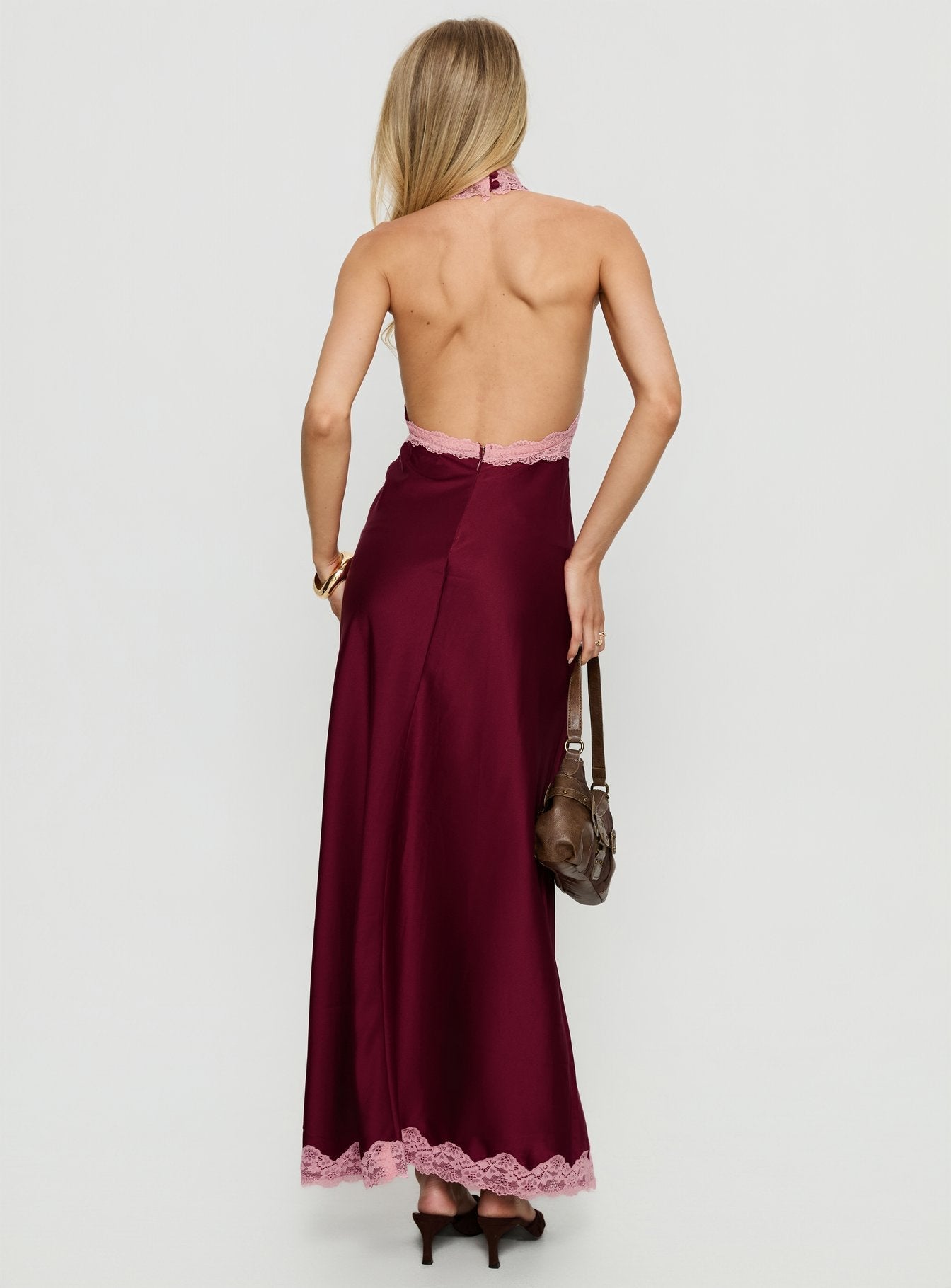 Mariela Lace Trim Maxi Dress Burgundy