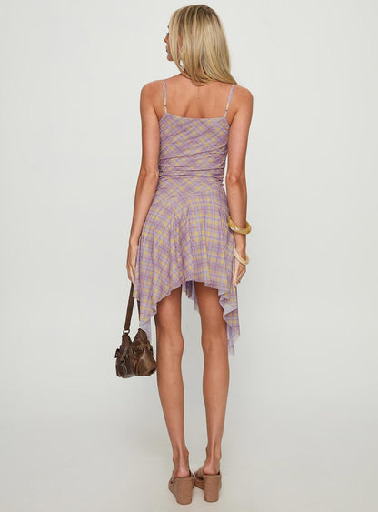 Celinda Asymmetrical Midi Dress Pink Multi Check