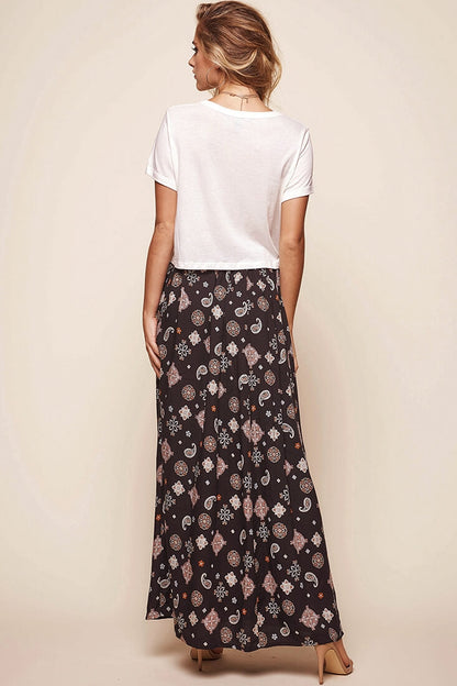 Paisley Split Maxi Skirt Black