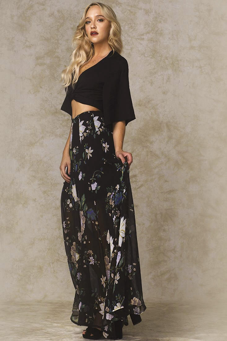 Riley High Slit Button Up Skirt Black