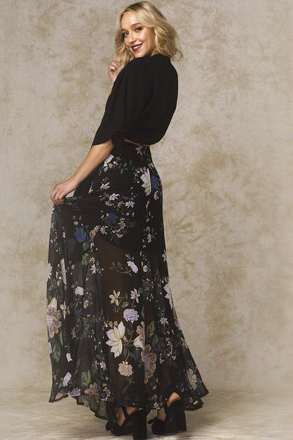Riley High Slit Button Up Skirt Black