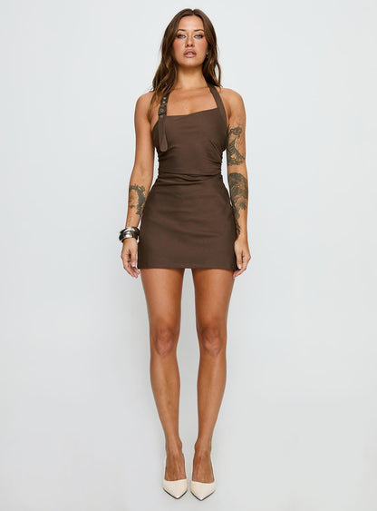 Deona Tailored Mini Dress Brown