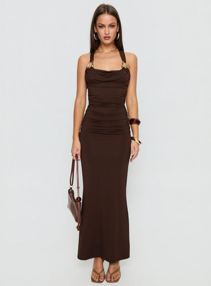 Josefa Ruched Hardware Maxi Dress Chocolate